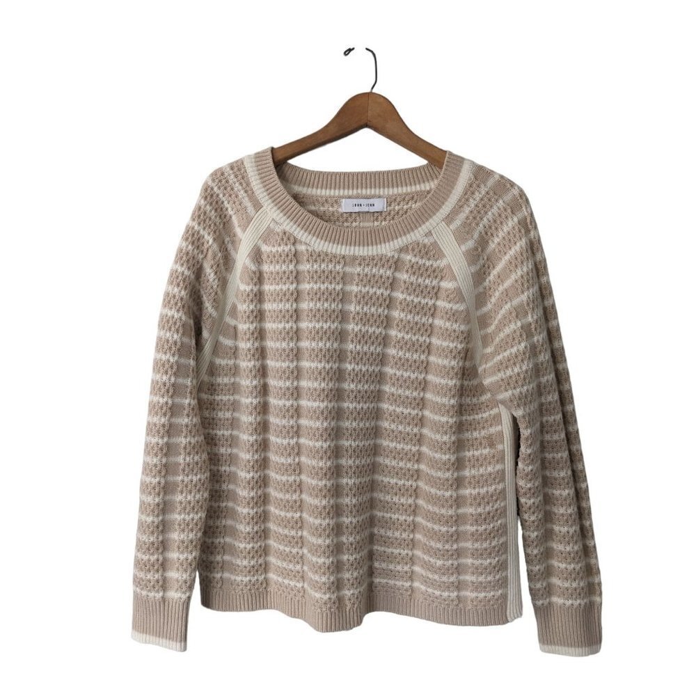 REVOLVE John + Jenn Crew Neck Sweater Beige Stripes Women's Size M/L